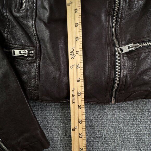 Allsaints Leather Jacket Brown Women Size 4 Zip Pockets Grunge Catch Biker - Picture 3 of 16